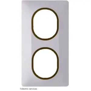 Schneider Plaque de finition 2 postes Schneider Electric Ovalis S320724D coloris blanc avec liseré laiton l.87 x P.10 x H.158 mm pas cher
