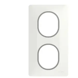 Schneider Plaque de finition 2 postes Schneider Electric Ovalis S320724F coloris blanc avec liseré argent chromé l.87 x P.10 x H.158 mm pas cher
