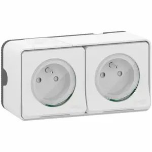 Schneider Double prise 2P+T Mureva Styl Schneider En saillie - Blanc pas cher
