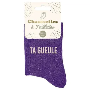 STC Chaussettes violettes à paillettes Ta Gueule - Blanc pas cher