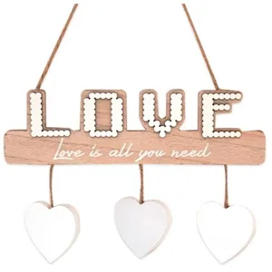 Suspension bois 3 Pinces photos coeur - 21 x 14 cm - Love pas cher
