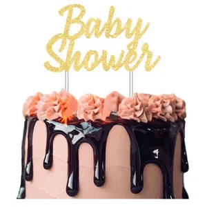 10 Cake Topper Gateau Baby Shower doré pas cher