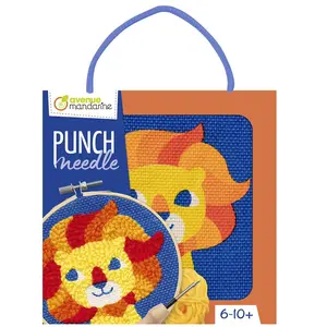 Avenue Mandarine KC163C - Un kit Point de croix enfant PUNCH NEEDLE - Tableau 18x18 cm - À partir de 6 ans - LION