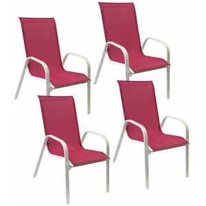HAPPY GARDEN Lot de 4 chaises MARBELLA en textilène rose/structure blanc empilables pas cher