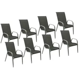 HAPPY GARDEN Chaises de jardin - MARBELLA - Lot de 8 - Textilène gris - Empilables pas cher