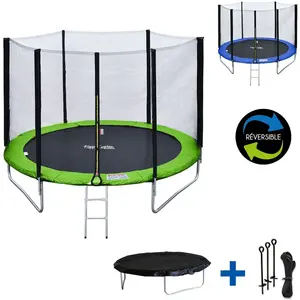 HAPPY GARDEN Pack Premium Trampoline 245cm Réversible Vert / Bleu Canberra + Filet, Échelle, Bâche Et Kit D'ancrage pas cher