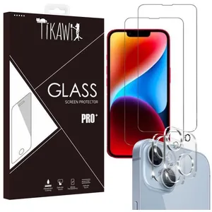 Tikawi x4 Verres trempés Iphone 14 Plus (6.7) [2 Ecrans + 2 Caméras] Haute Résistance 9H Protection Avant + Arrière [Anti-traces] pas cher