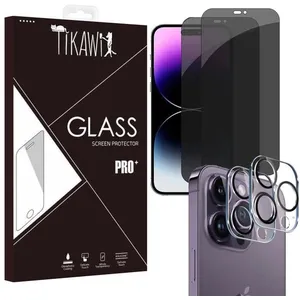 Tikawi x4 Verres trempés Anti Espion Iphone 14 Pro (6.1') [2 Ecrans + 2 Caméras] Protection 9H Avant + Arrière [Anti-traces] x4 pas cher