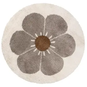 Nattiot Tapis rond Bohemian daisy taupe pas cher