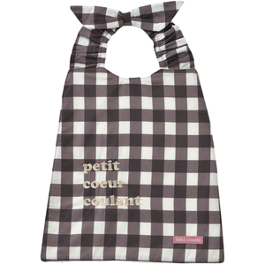 LITTLE CREVETTE Bavoir élastiqué vichy marron glacé Petit coeur coulant pas cher