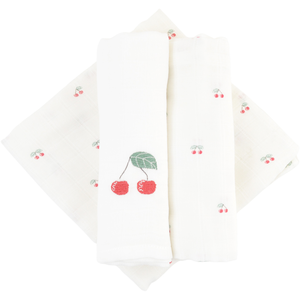 LITTLE CREVETTE Lot de 3 langes bébé coton bio* Cerise pas cher