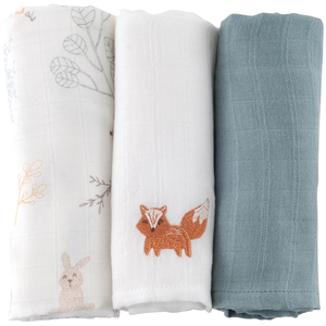 LITTLE CREVETTE Lot de 3 langes bébé coton bio* Dream Forest pas cher