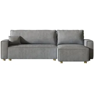 CONCEPT USINE Canapé convertible d'angle en velours côtelé gris clair cosy pas cher