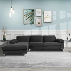 Concept-Usine Galway - Canapé D'angle Gauche 4-5 Places Velours Gris pas cher