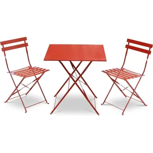 SWEEEK Salon de jardin bistrot pliable - Emilia carré terra cotta - Table carrée 70x70cm avec deux chaises pliantes. acier thermolaqué pas cher