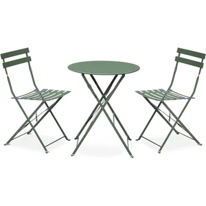 Comparateur de prix : SWEEEK Salon de jardin bistrot pliable - Emilia rond vert de gris - Table Ø60cm avec deux chaises pliantes. acier thermolaqué
