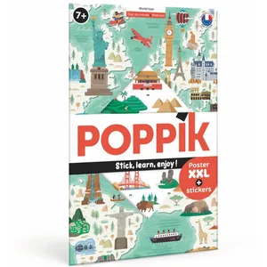 Bayard Jeunesse Poppik - Tour du monde: 1 poster + 71 stickers repositionnables pas cher
