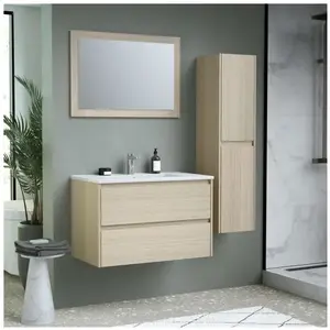 Timber Houtset, badkamer set 80, ijdelheid+bassin+spiegel en kolom pas cher