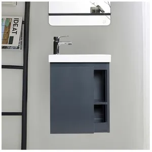 MOB-IN Meuble lave-mains suspendu gris anthracite avec vasque blanche - Gamme Hampton pas cher