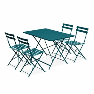 sweeek - Emilia rechthoekige inklapbare bistro tuinset 110 x 70cm, met vier inklapbare stoelen, gepoedercoat staal pas cher