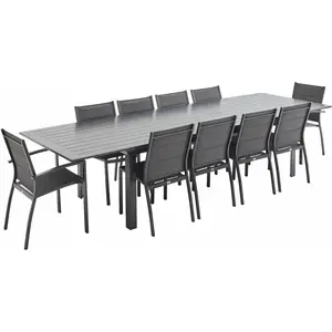SWEEEK Salon de jardin table extensible - Odenton Anthracite - Grande table en aluminium 235/335cm avec rallonge et 10 assises en textilène pas cher