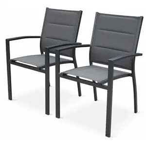 SWEEEK Lot de 2 fauteuils - Chicago / Odenton / Philadelphie Anthracite - En aluminium anthracite et textilène gris taupe. empilables pas cher