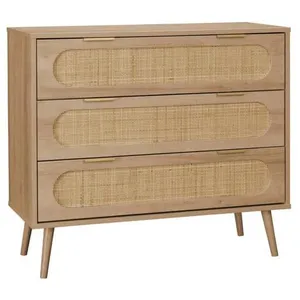 SWEEEK Commode. Eva. décor bois et cannage arrondi. 3 tiroirs L 90 x l 39 x H 79cmVendu parcdiscount