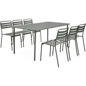 SWEEEK Table de jardin en métal savane Amélia + 6 chaises. traitement antirouille. lattes et bords arrondis pas cher