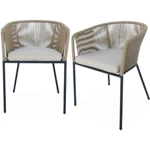 SWEEEK Lot de 2 fauteuils de jardin en corde beige et acier galvanisé. coussin beige pas cher