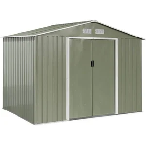 SWEEEK Abri de jardin en métal - FERRAIN 5.29m² vert et blanc - Cabane à outils avec deux grandes portes coulissantes. kit de fixation sol