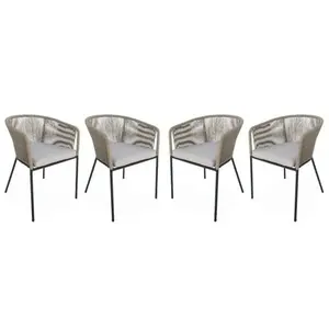 SWEEEK Lot de 4 fauteuils de jardin en corde beige et acier galvanisé. coussin beige pas cher