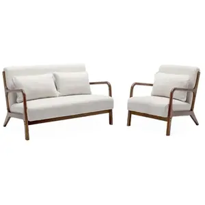 SWEEEK Banquette 2 places + Fauteuil bouclette en bois d'hévéa teinté noyer clair pas cher