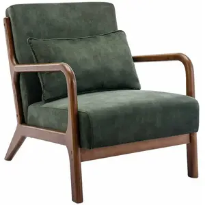 SWEEEK Fauteuil en velours kaki. pieds bois d'hévéa teinté noyer clair. 1 place droit fixe. pieds compas scandinave pas cher