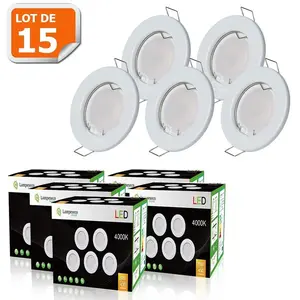 Lot de 15 spots LED encastrables ronds fixes - LAMPESECOENERGIE - Blanc neutre - 5W - GU10 pas cher