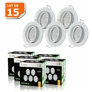 LAMPESECOENERGIE LOT DE 15 SPOT LED ORIENTABLE BLANC AVEC AMPOULE GU10 230V eq. 50W BLANC CHAUD pas cher