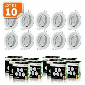 LAMPESECOENERGIE Spot LED encastrable orientable blanc avec ampoule GU10 230V eq. 50W - Lot de 10 pas cher