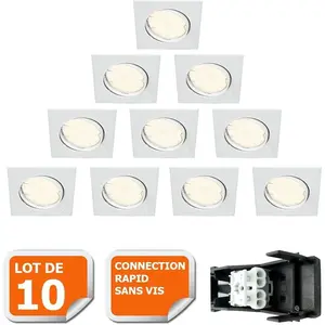 LAMPESECOENERGIE LOT DE 10 SPOT ENCASTRABLE ORIENTABLE CARRE LED SMD G... pas cher