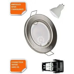 Spot LED encastrable fixe ronde alu brossé - LampeSecoEnergie - 5W - GU10 - Blanc chaudVendu parcdiscount