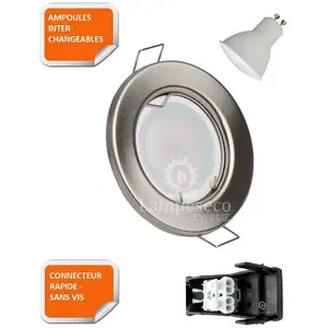 Spot LED encastrable ronde fixe Alu Brossé - LAMPESECOENERGIE - 5W - Blanc chaud - Lot de 10 pas cher
