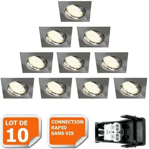Spot encastrable orientable LED carré alu brossé GU10 230V eq. 50W blanc neutre - LAMPESECOENERGIE pas cher