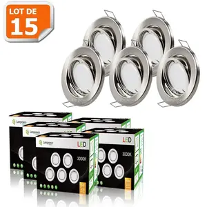 LAMPESECOENERGIE LOT DE 15 SPOT LED ENCASTRABLE ORIENTABLE ALU BROSSE AVEC AMPOULE GU10 230V eq. 50W BLANC CHAUD pas cher