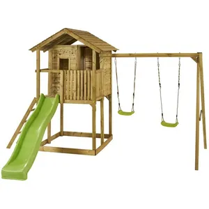 KANGUI Aire de jeux en bois avec cabane sur pilotis WAPITI   Balançoires, toboggan, cabane avec balcon pas cher