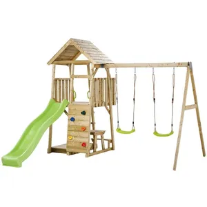 KANGUI Aire de jeux portique en bois WOODI - Double balançoire, tobogg... pas cher