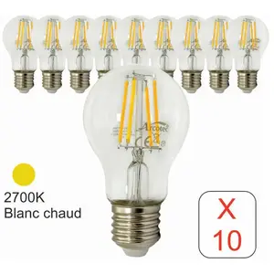 ARCOTEC Lot de 10 ampoules LED filament E27 6W 750Lm 2700K - garantie 2 ans pas cher