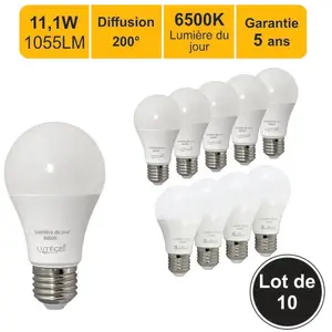 LUTECE Lot de 10 ampoules LED 11,1W (équiv. 75W) E27 1055lm 6400K - garantie 5 ans pas cher