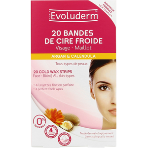 EVOLUDERM - 20 Bandes Dépilatoires de Cire Froide - Visage & Maillot - Ingrédients dOrigine Naturelle pas cher