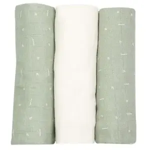 Lot de 3 langes en mousseline Grafic Olive (70 x 70 cm) pas cher