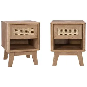 SWEEEK Table de chevet bois d'eucalyptus et cannage 1 tiroir (lot de 2) Mani pas cher