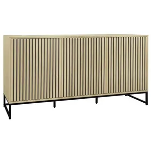 Buffet contemporain 3 portes effet bois rainuré - SWEEEK - L160 - Piètement métal noir pas cher