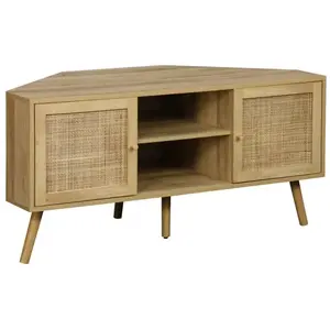 Meuble TV d'angle en bois et cannage - SWEEEK - 2 portes - 1 étagère - 115cm pas cher